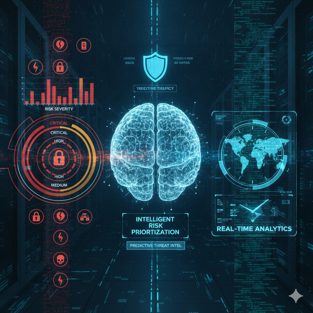 concept image with risk warning brain and a real time map