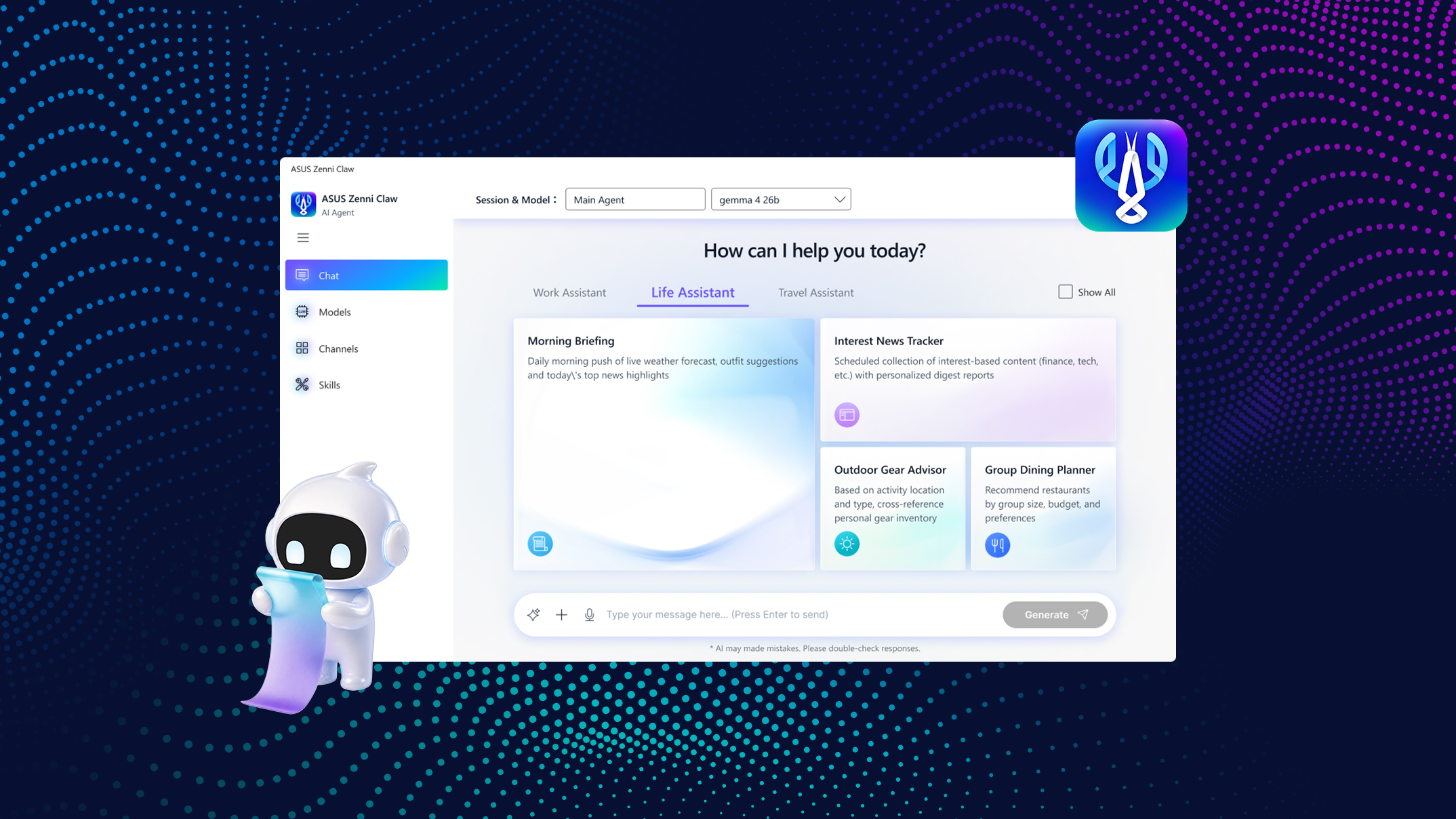 ASUS Zenni Claw agentic AI assistant launches as free beta download