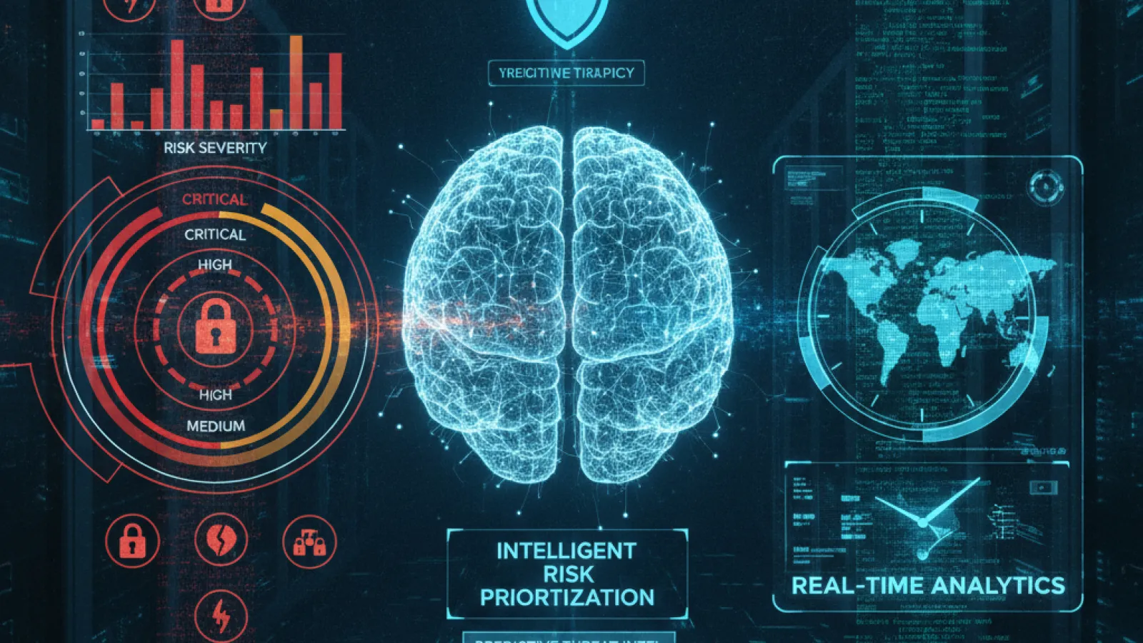 concept image with risk warning brain and a real time map