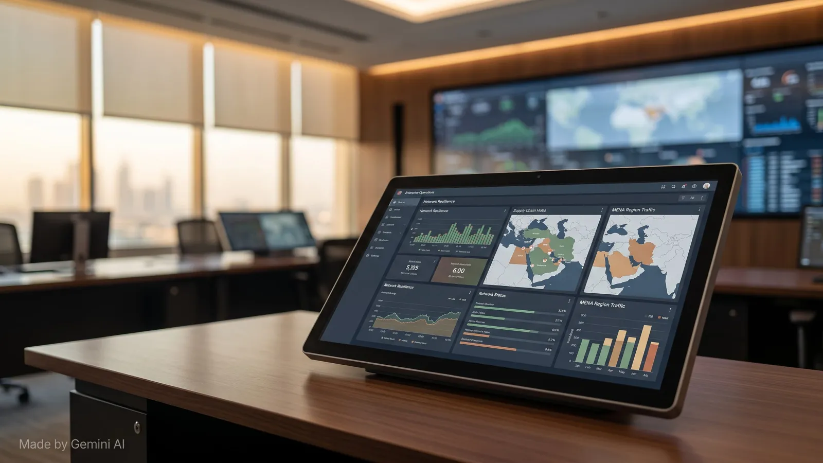 Technology leaders reviewing enterprise AI dashboards in a Middle East operations centre